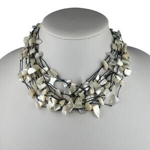 LUC Multistrand 17" Mother of Pearl Chip Sterling Silver Clasp Necklace